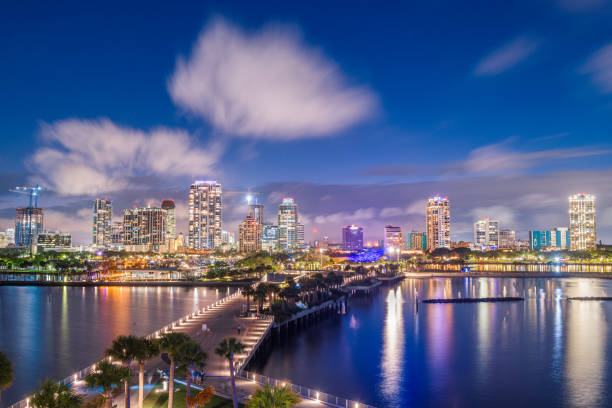 St. Petersburg, Florida, USA downtown city skyline from the pier at night.